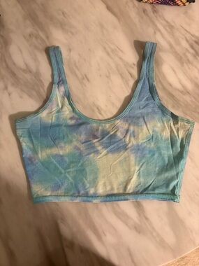 teeki Blue and Light Yellow Tie-Dye Crop Top